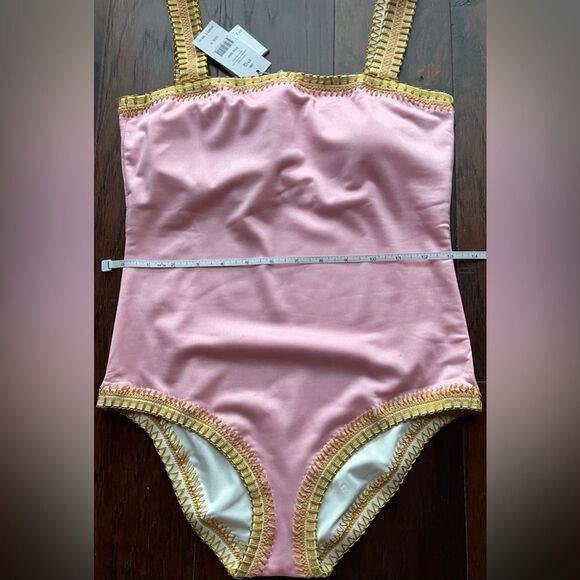 Platinum Swimwear Pink Sands Gold Crochet Trim One Piece Swimsuit Size S NWT - Picture 7 of 9